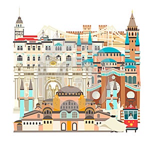 Istanbul City colorful beautiful vector card. Istanbul abstract building photo